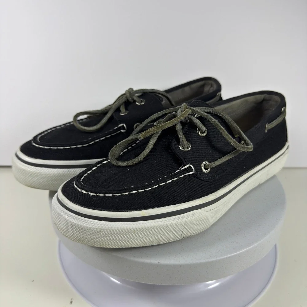 Sperry Top-Sider Mens Size 9 Bahama Canvas Boat Shoe Sneaker Black White Low Top